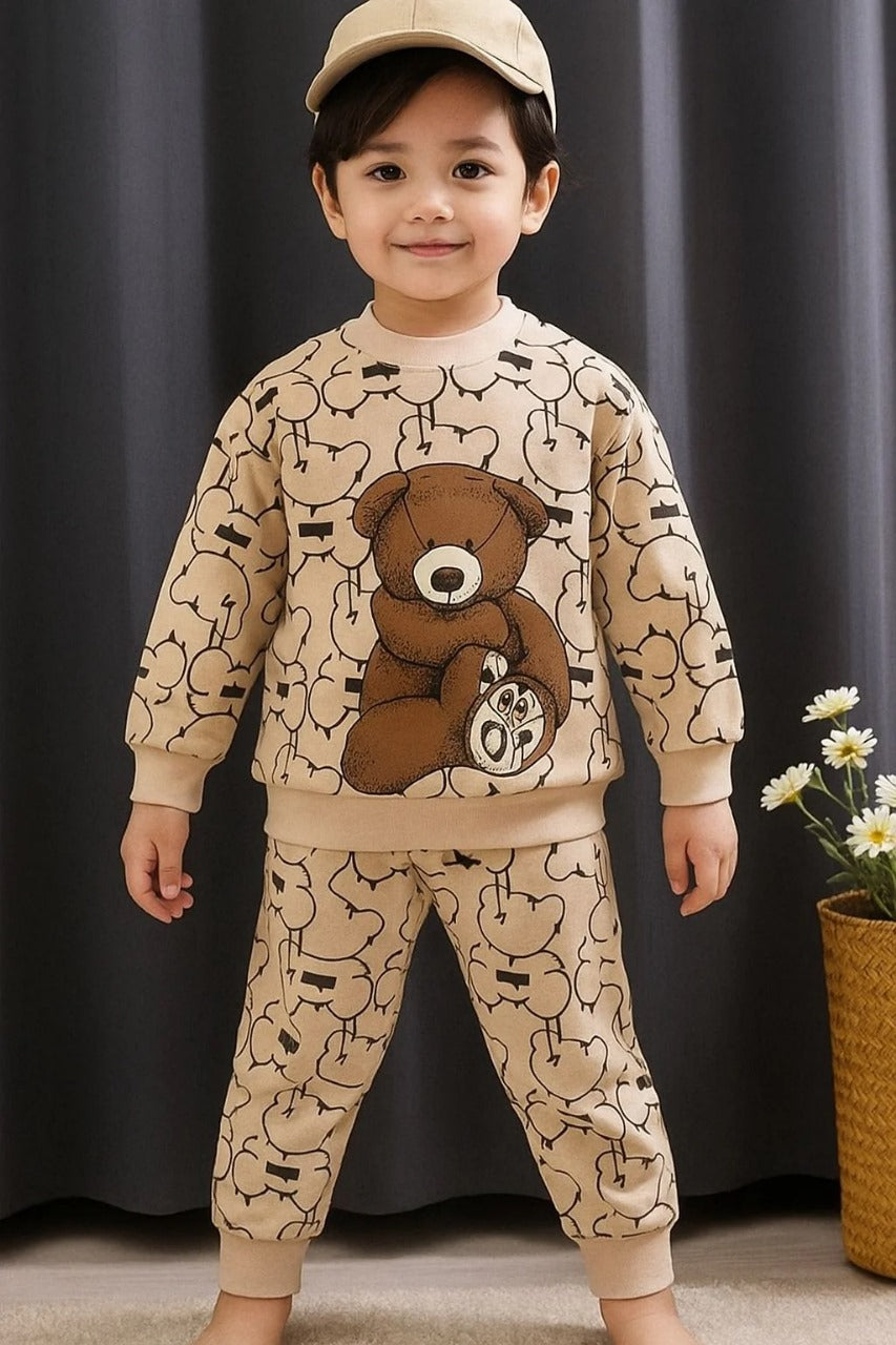 Kids tracksuit, boys girls matching set, kids winter wear, cartoon print kids suit, teddy bear print outfit, children sweatshirt set, kids casual wear, unisex kids clothing, warm kids outfit