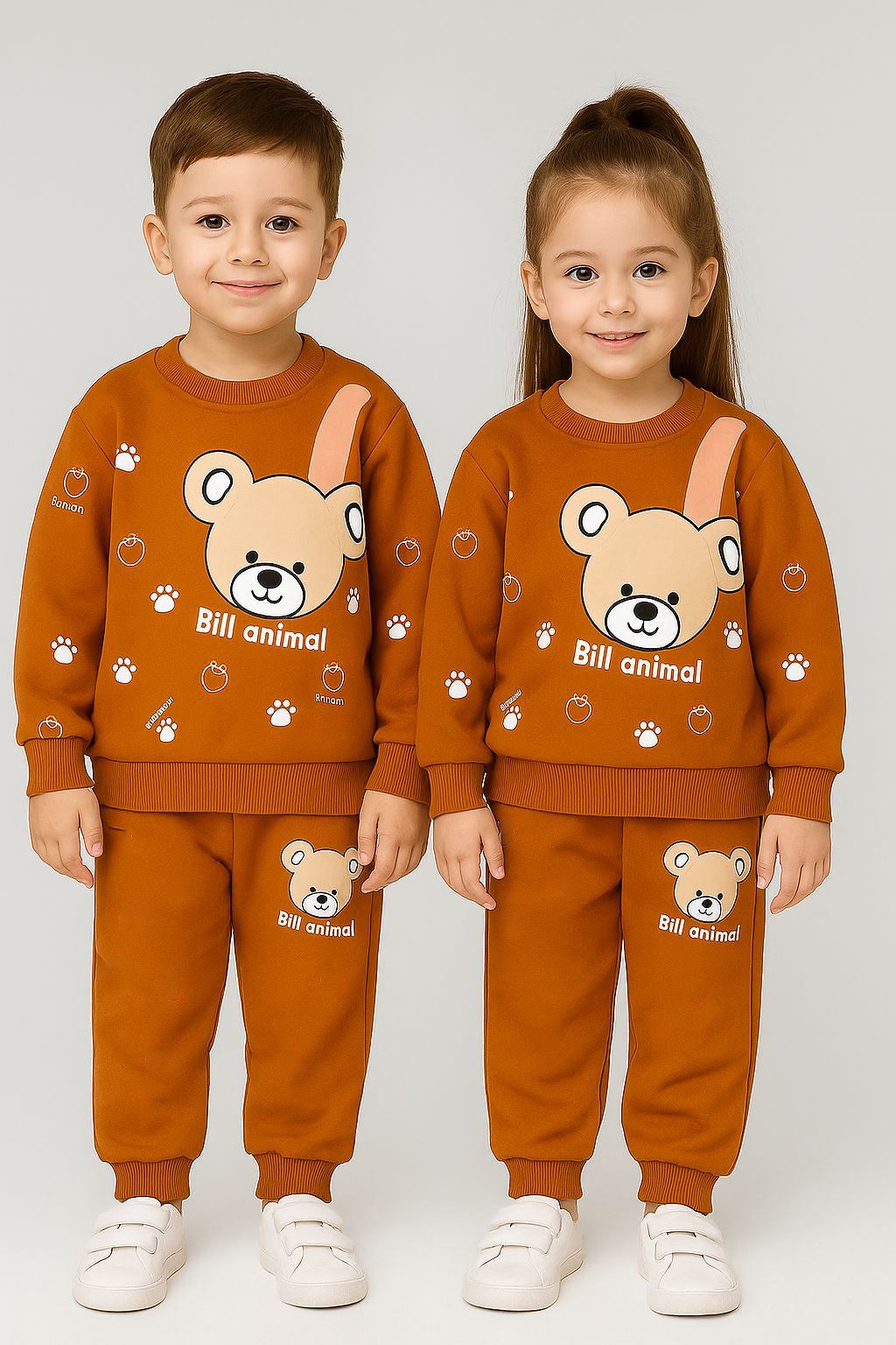 Kids tracksuit, boys girls matching set, kids winter wear, cartoon print kids suit, teddy bear print outfit, children sweatshirt set, kids casual wear, unisex kids clothing, warm kids outfit