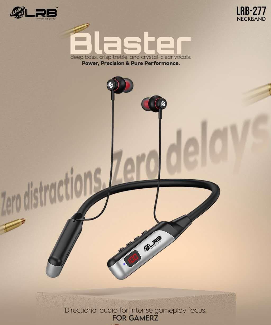 Laraib LRB-277 Blaster Neckband Earphones 🎧 High Quality Sound Built For Gaming With Screen Display (Stand By Time Approx 4 to 6 Days) PowerFull Base And Sound With Microphone (Premium Quality)