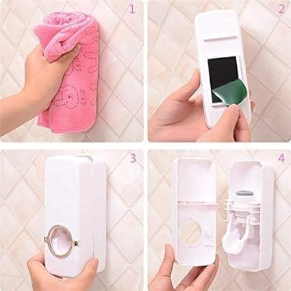 Toothpaste Dispenser & Brush Holder Set Box Pack