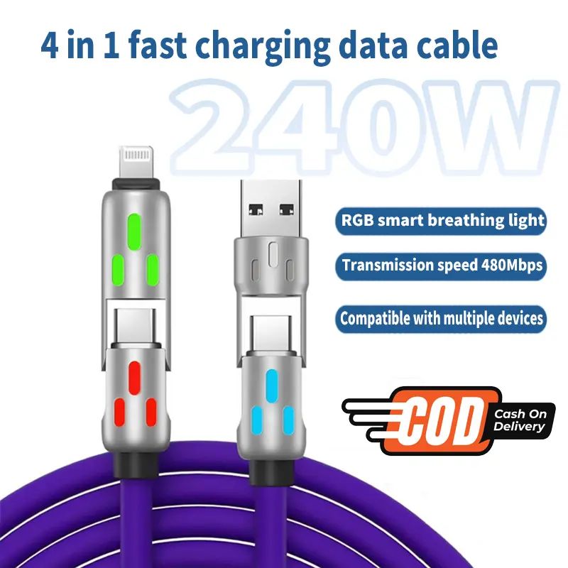 - SuperFast Silicone 4in1 RGB LED Light Metal Premium Connector Cable