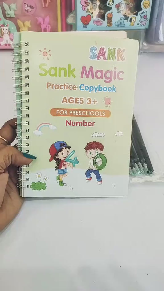 4pcs Sank Magic Practice Books Set with 10 Refills and 1 Pen Gripper
